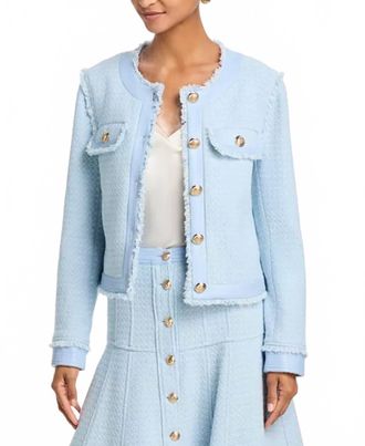 Cinq &agrave; Sept Birdseye Tweed Deva Jacket In Bluebell Mist/white