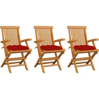 vidaXL Sillas De Jard&iacute;n 3 Uds Madera Maciza De Teca Con Cojines Rojos Vidaxl