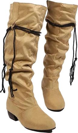 Generic Womens Knee High Boots Round Toe Square Heel Casual Fleece Lined Long Booties