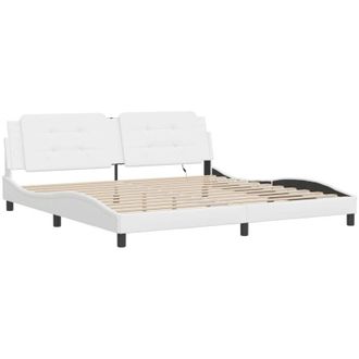 vidaXL Vidaxl - Estructura Cama Con Luces Led Cuero Sint&eacute;tico Blanco 200x200 Cm