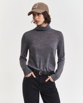 GANT Women Extra Fine Merino Wool Turtleneck Sweater (XL) CHARCOAL MELANGE