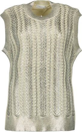 Paco Rabanne Mouwloze Gebreide Top - Dames - Ronde hals truien - Beige - M - Truien & Vesten