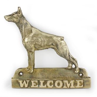 OEM Doberman, Dobermann - Un Cartel Para Puerta Con Un Perro, Una Placa De Bienvenida De Lat&oacute;n, Un Cartel &Uacute;nico Con La Inscripci&oacute;n Welcome De Art-dog