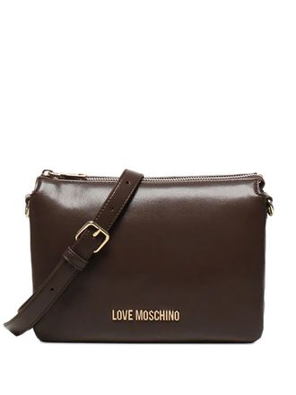 Love Moschino logo-plaque zip-top shoulder bag - Brown