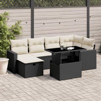 vidaXL Set De Sof&aacute;s De Jard&iacute;n 7 Pzas Con Cojines Rat&aacute;n Sint&eacute;tico Negro Vidaxl