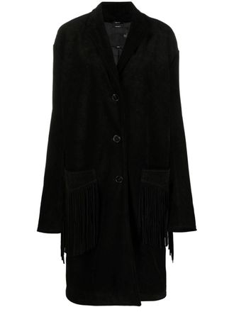 R13 Cappotto monopetto con frange - Nero