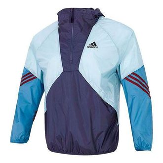 adidas Mens adidas Logo Colorblock Splicing Stripe Sports Training Casual Jacket Blue H65747