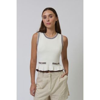 Central Park West Chloe Ruffle Hem Mixed Herringbone Shell in Ivory/brown at Nordstrom, Size X-Small