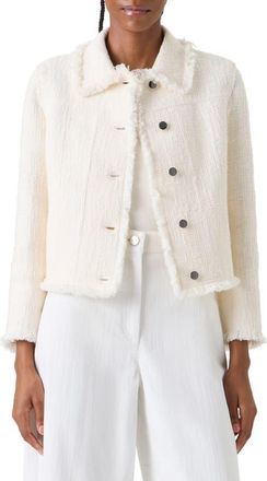 Akris Fringe Cotton Blend Tweed Jacket in Cream at Nordstrom, Size 12