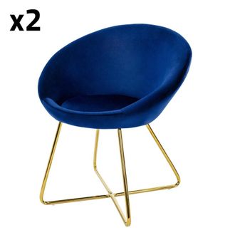 ML Design Lote de 2 sillas de terciopelo, azules