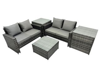 Fimous Lounge Double Seat Sofa Coffee Table Set with 2 Side Tables in Dark Grey