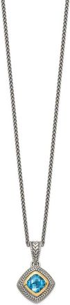 Diamond2Deal Sterling Silver with 14K Accent Cushion Bezel Sky Blue Topaz Pendant Necklace