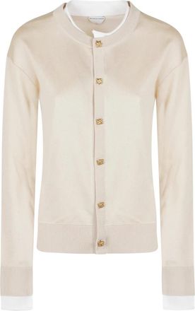 Bottega Veneta Zijde Dubbel Gebreide Cardigan - Dames - Vesten - Beige - S - Truien & Vesten