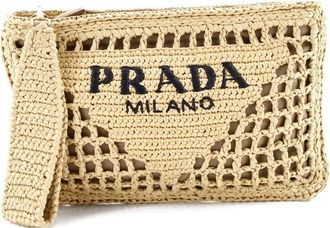 Prada Triangle Logo Zip Raffia clutch bag - Toni neutri