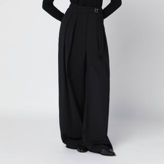 Sportmax Pantalone ampio nero in lana stretch