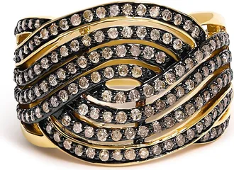 House of Brilliance 10K Yellow Gold Plated.925 Sterling Silver 1.0 ctw Champagne Diamond Crossover Ring in Yellow Gold Over Silver at Nordstrom, Size