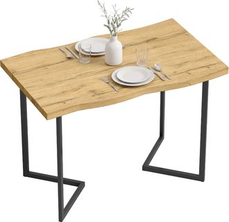 HOMCOM Homcom Mesa De Comedor, Mesa De Cocina Para 2 Personas Con Tablero Grueso, Patas Met&aacute;licas, Estilo Moderno, Para Sala De Estar, 110x67x75,5 Cm, Roble
