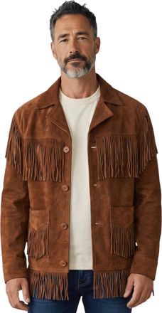 Infinity Leather Mens Western Retro Tan Cowboy Suede Leather Fringe Jacket - Braga