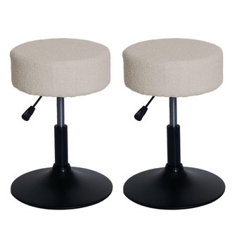 Hhg Hhg - Nunca Usado] Lote De 2 Taburetes 888, Taburete De Maquillaje, Altura Regulable Giratorio &Oslash; 37cm Tejido Boucl&eacute; 450g/m&sup2; Mvg, Crema-blanco