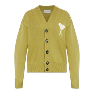 Ami Cardigans, female, Green, Size: XS Logo Cardigan