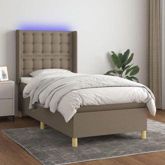 vidaXL Vidaxl - Cama Box Spring Colch&oacute;n Y Luces Led Tela Gris Taupe 90x190 Cm