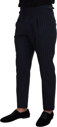 Dolce & Gabbana Blue Striped Men Formal Pants Virgin Wool