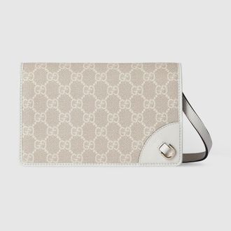 Gucci GG Emblem Wallet With Leather Strap, White, GG Canvas