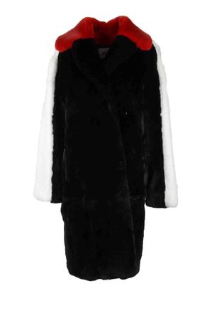 Msgm Rex Lapin Fur Coat - Black/White