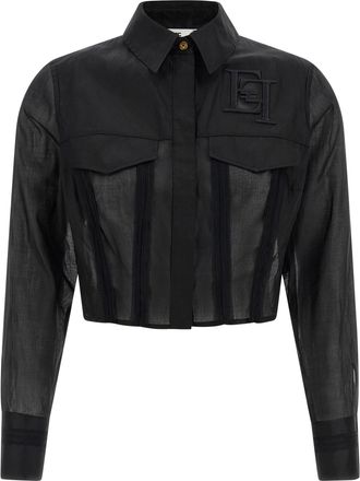 Elisabetta Franchi Logo Embroidery Maxi Crop Shirt