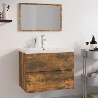 Berkfield Home Bathroom Furniture Set Smoked Oak Engineered Wood in Brown