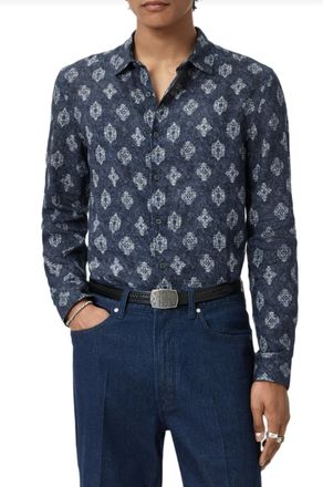 John Varvatos Ross Long Sleeve Covered Placket Shirt In Blue