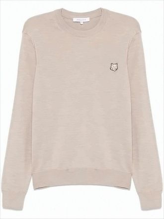 Maison Kitsuné Lightweight Wool Sweater With Classic Crew Neckline And Embroidered Emblem