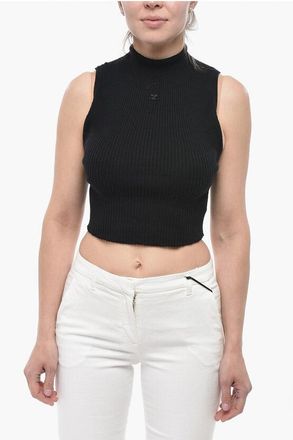 Courr&egrave;ges Ribbed Cotton-Blend Sleeveless High-Neck Top size M
