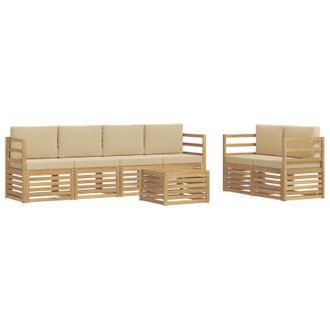 vidaXL Conjunto De Sof&aacute;s De Exterior Con Coj&iacute;n 7 Pcs Y Beige Poli&eacute;ster Vidaxl