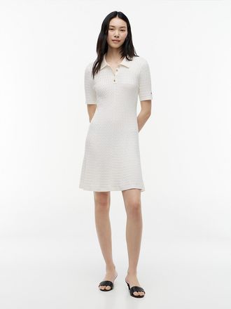 Tommy Hilfiger Womens Short-Sleeve Cable Knit Polo Mini Dress - Ivory Silk - XXL