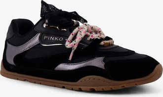 Pinko Womens Sneakers Yulia Suede Black Leather-Nylon Trainers Leather/nylon
