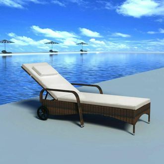 vidaXL Vidaxl - Lettino Prendisole Con Cuscino E Ruote In Polyrattan Marrone