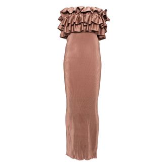 L&rsquo;Id&eacute;e Pleated Ruffled Maxi Evening Dress