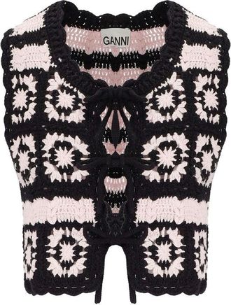 Ganni Black And Pink Crochet Vest