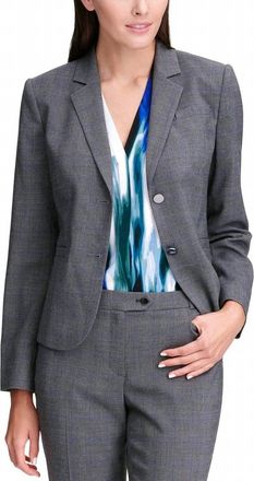 Calvin Klein Womens Plaid Office Wear Two-Button Blazer In Gray