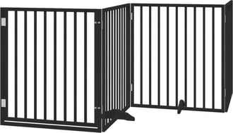 vidaXL Puerta Para Perros Plegable 4 Paneles Madera &Aacute;lamo Negra 320 Cm Vidaxl