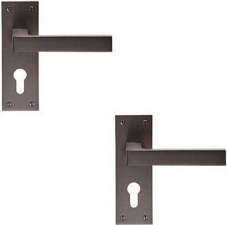 Loops 2x PAIR Straight Square Handle on Euro Lock Backplate 150 x 50mm Matt Bronze