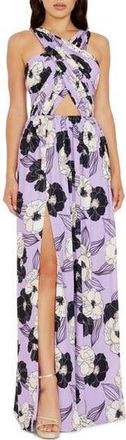 Dress The Population Rose Print Cutout Maxi Dress in Wisteria Multi at Nordstrom Rack, Size Large