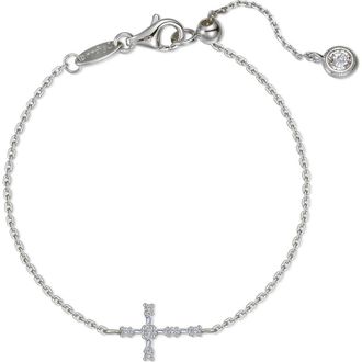 Lafonn Eden Baguette Cross Bracelet in Silver at Nordstrom, Size 7