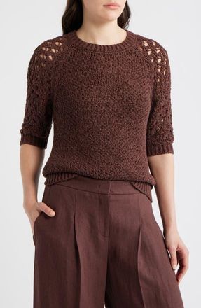 BOSS Fanuka Tape Yarn Open Knit Top in Mocha at Nordstrom, Size X-Small