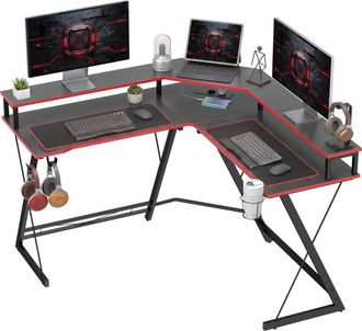 HOMCOM Homcom Scrivania Gaming Angolare Con Supporto Monitor In Metallo Nero