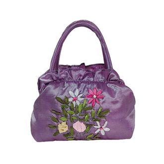 Generic Ethnic Style Tote Bag, Small Purse Wallet, Embroidery Flower Satin Silk Handbag, Zipper Flower Wrist Bag for Women Phone Cosmetic(lavender)