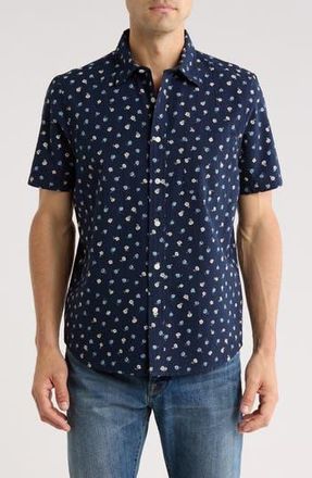 14th & Union Floral Cotton Seersucker Short Sleeve Shirt in Navy Flutter Tossed Ditsy at Nordstrom Rack, Size Xx-Large