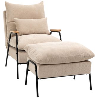 HOMCOM Homcom Sill&oacute;n Relax Con Reposapi&eacute;s Sill&oacute;n Reclinable Con Respaldo Ajustable Tapizado En Pana Marco De Acero Cojines Para Sal&oacute;n Dormitorio 68x91,5x88cm
