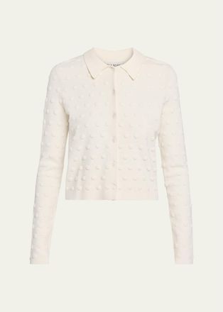 Lela Rose Pucker Dot Knit Collared Cardigan